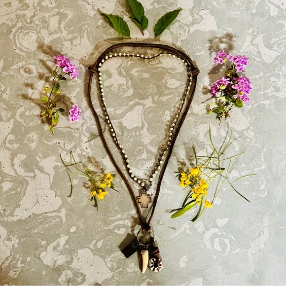 Jewelry - Leather Adjustable Necklace with Boho Charms